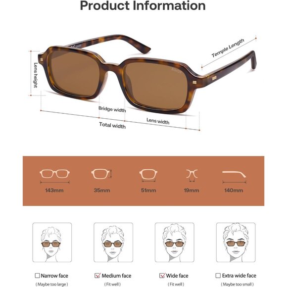 Lightweight Brown Tortoise Rectangle Sunglasses - UV400 Protection Included